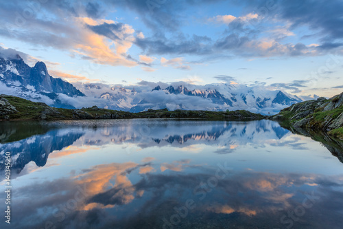 Mont Blanc reflected in Cheserys Lake, Mont Blanc, France © porojnicu