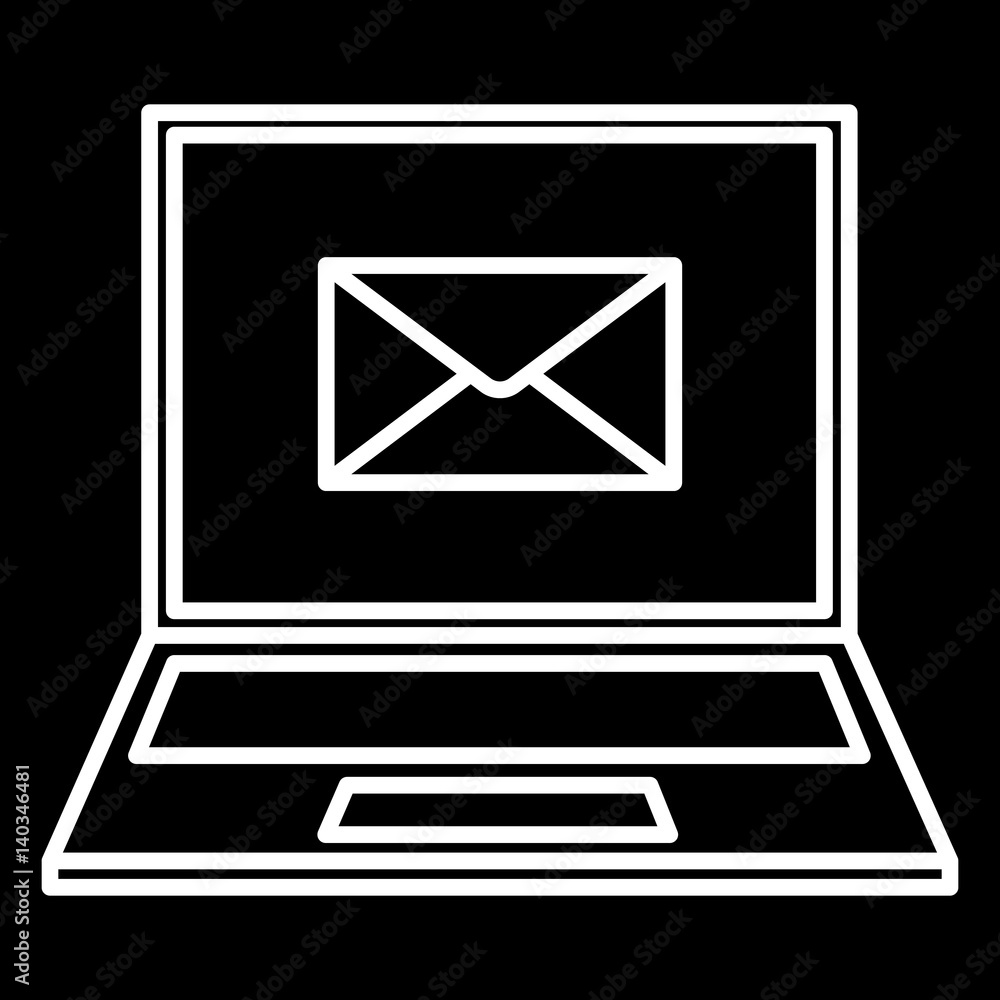 laptop and an envelope icon white contour of vector illustration laptop and an envelope icon white contour of vector illustration