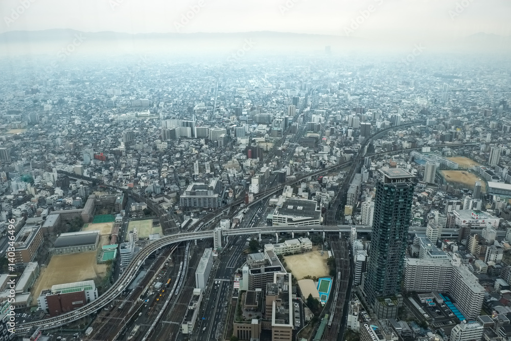 Aerial view of Osaka city in Japan