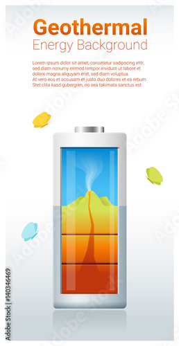 Green energy concept background with geothermal charging battery , vector , illustration