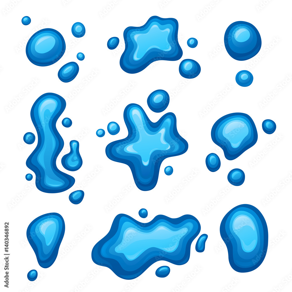 Abstract liquid drops set. Vector illustration.