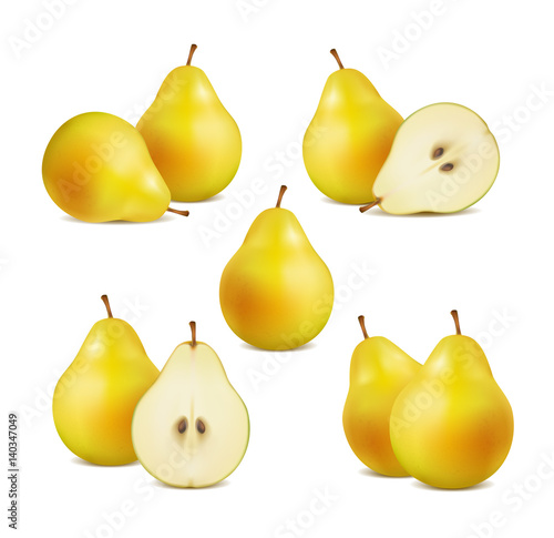 set of fresh pears on a white background