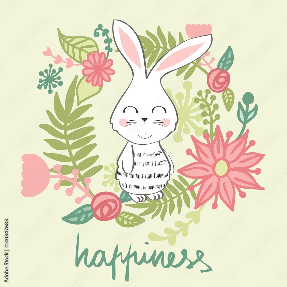 vector illustration of a cartoon happy bunny