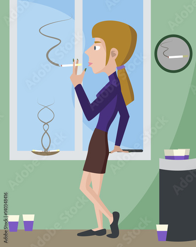 woman at smoking room vector cartoon
