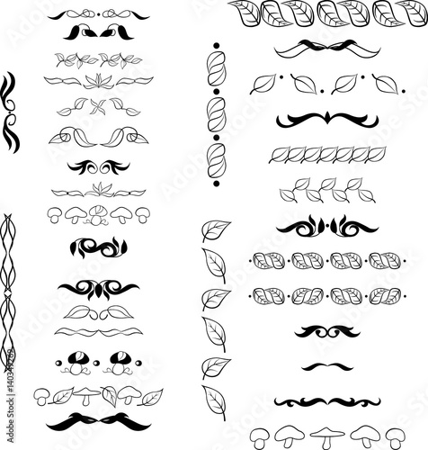 organic frame and border set with Leaves and mushrooms