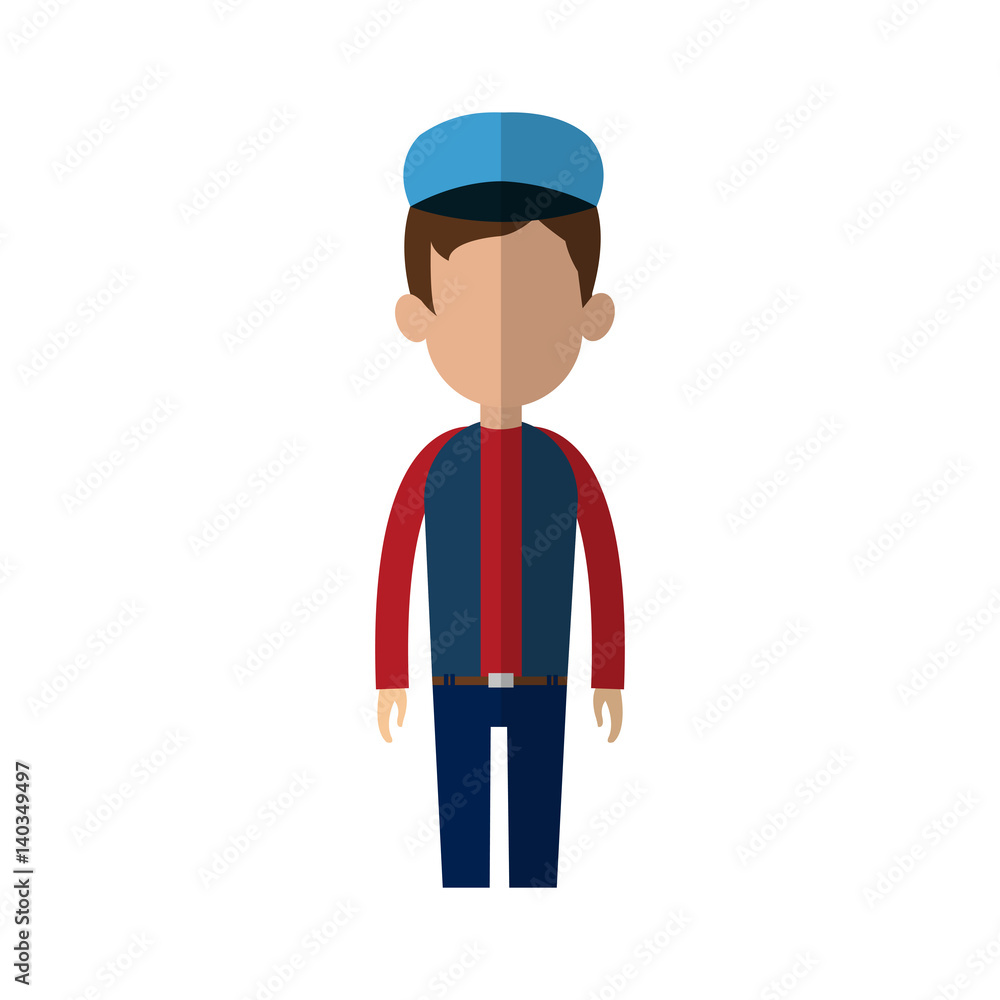 man wearing a blue cap over white background. colorful design. vector illustration