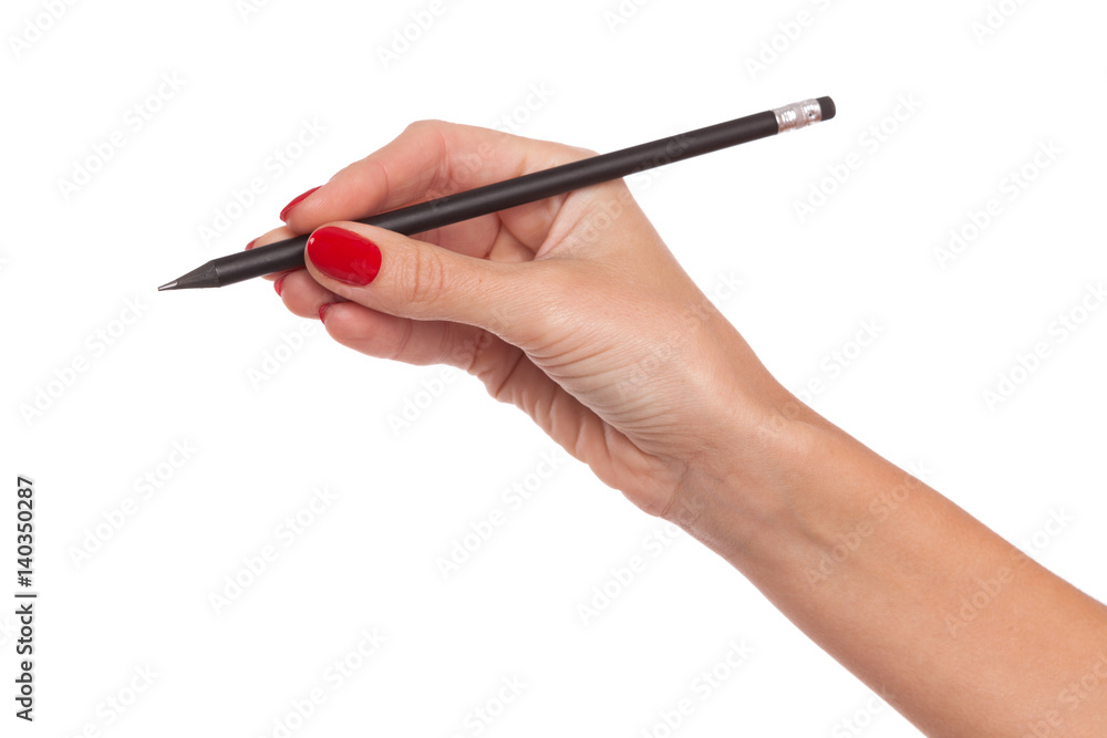 Woman's Hand With Red Nails Holding Pencil Isolated Woman's Hand With Red Nails Holding Pencil Isolated