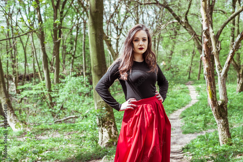 beautiful woman in a red dress