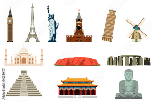 Famous World Landmarks. Travel and Tourism. Vector