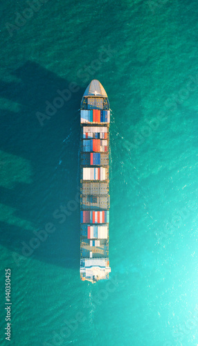 container ship in import export and business logistic.By crane ,Trade Port , Shipping.cargo to harbor.Aerial view.Top view. © MAGNIFIER