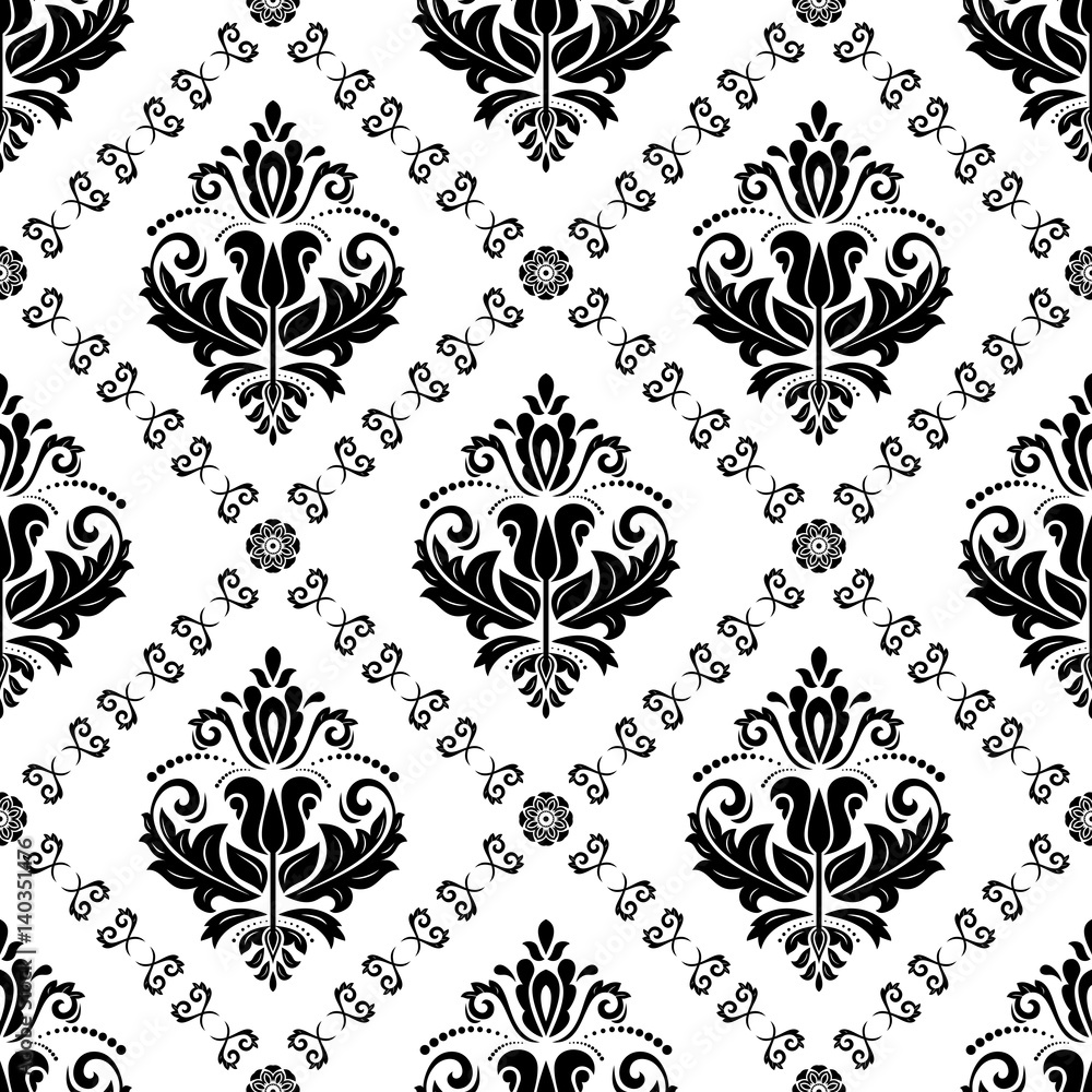 Fototapeta premium Classic seamless vector black and white pattern. Traditional orient ornament. Classic vintage background