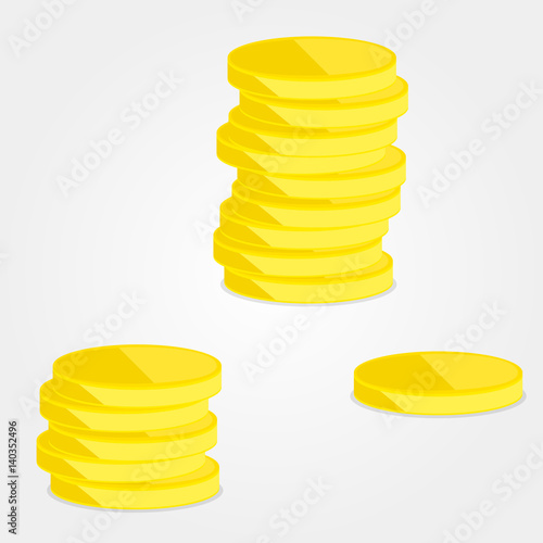 Three piles of gold coins