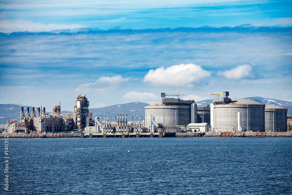 Hammerfest Island Muolkkut Northern Norway, gas processing plant.