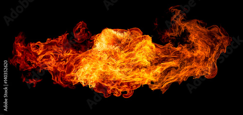 Fire isolated on black background.