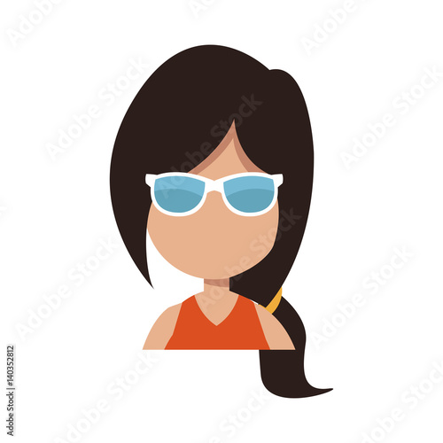 woman wearing sunglasses cartoon icon over white background. colorful design. vector illustration