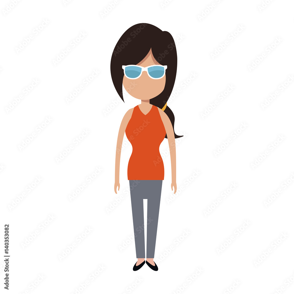 woman wearing sunglasses cartoon icon over white background. colorful design. vector illustration woman wearing sunglasses cartoon icon over white background. colorful design. vector illustration