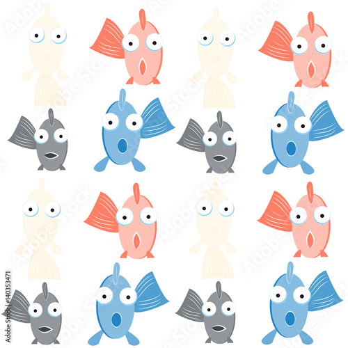 Funny fishes on white background