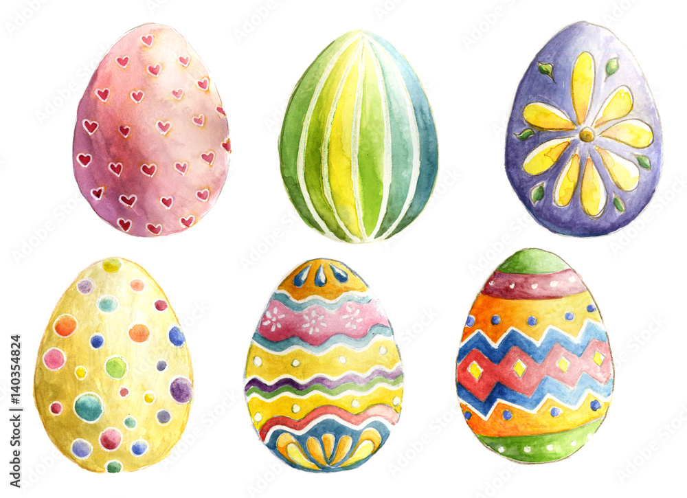 Fototapeta premium huevos de pascua en acuarela