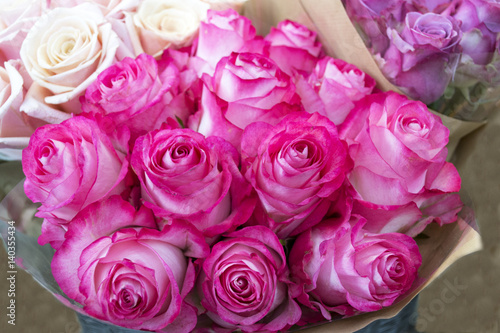 Beautiful romantic bouquet of bright pink roses