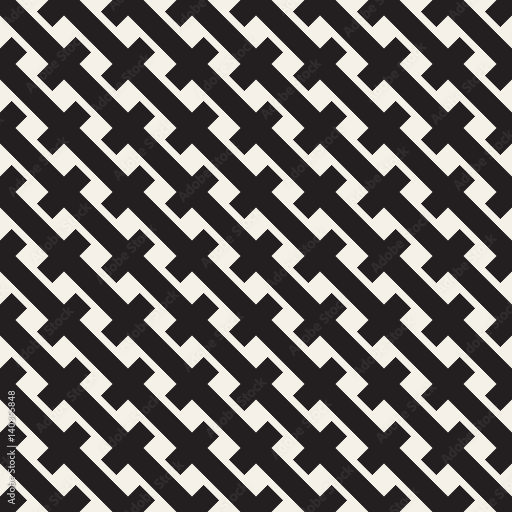 Weave Seamless Pattern. Braiding Background of Intersecting Stripes Lattice. Black and White Geometric Vector Illustration. Weave Seamless Pattern. Braiding Background of Intersecting Stripes Lattice. Black and White Geometric Vector Illustration.