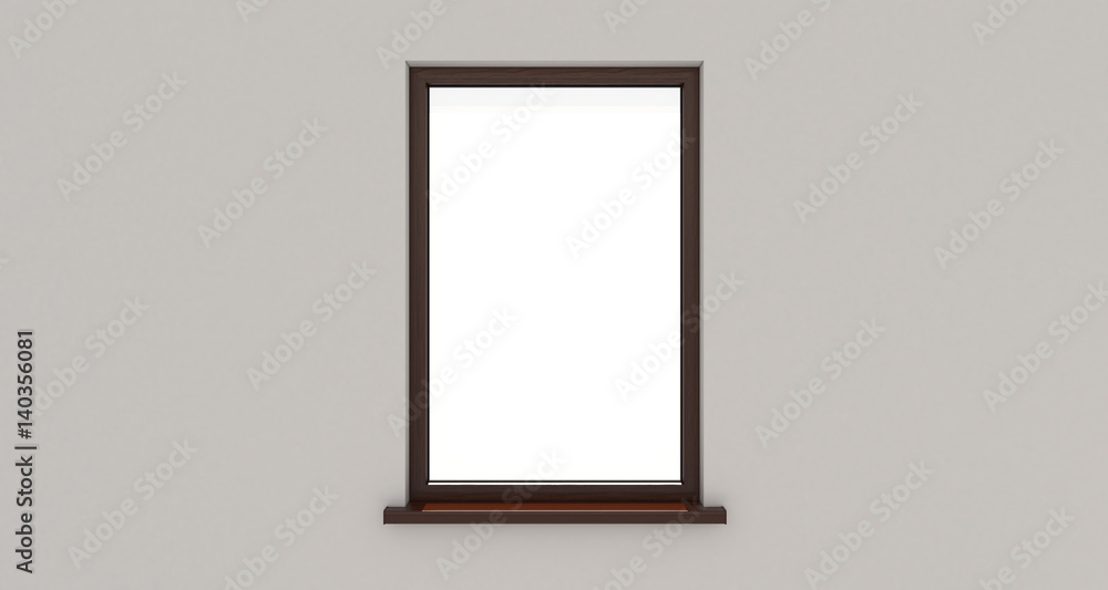 Window. White wall. Isolated window. Wooden window. 3d. 3D render. Window. White wall. Isolated window. Wooden window. 3d. 3D render.