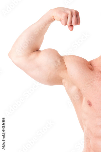 fit muscular man posing isolated in white