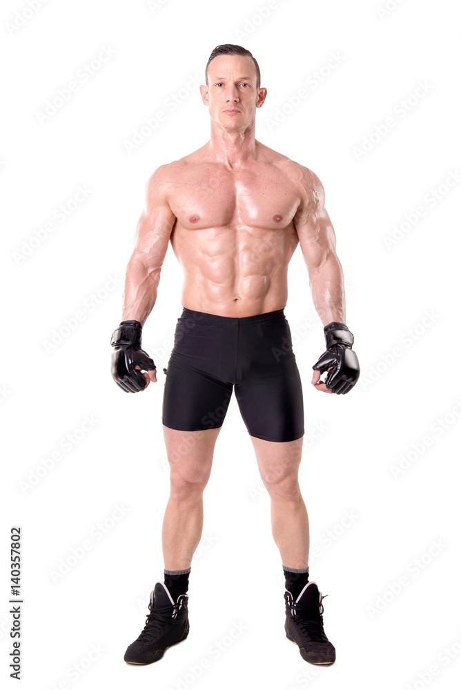 fighter posing with gloves isolated in white fighter posing with gloves isolated in white