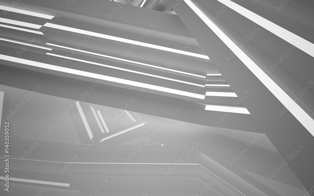 Fototapeta Abstract white interior highlights future. Architectural background. 3D illustration and rendering