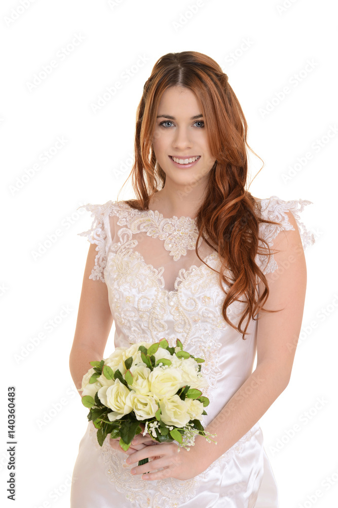 isolated portrait of bride with flower bouquet isolated portrait of bride with flower bouquet