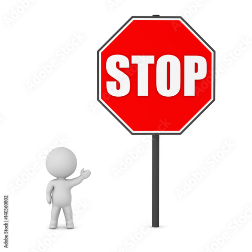 3D Character and Large Stop Sign