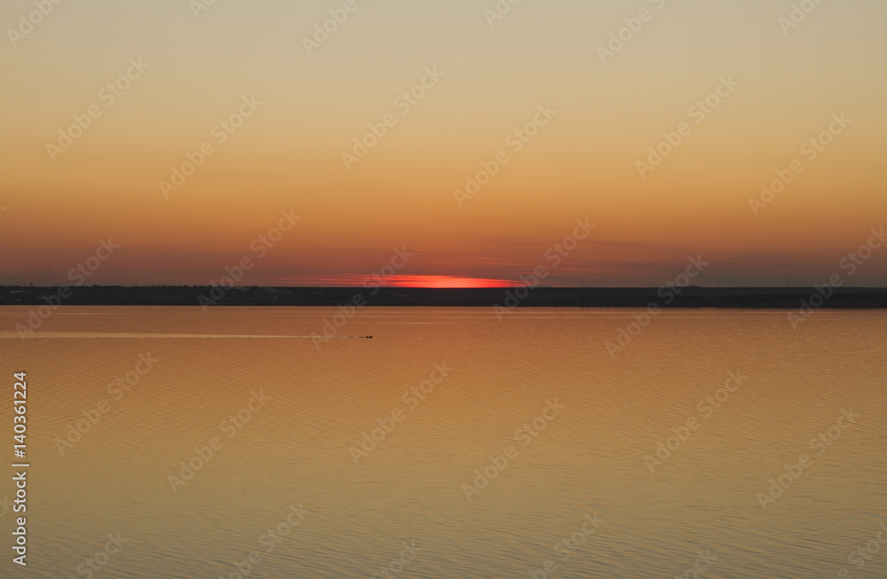 Obraz premium yellow Golden sunset landscape nature lake boat nature