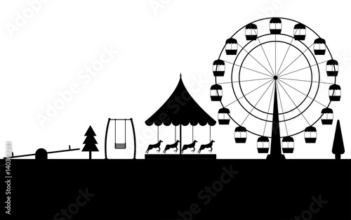 Amusement park, black contour of a Ferris wheel on a white background. Vector illustration