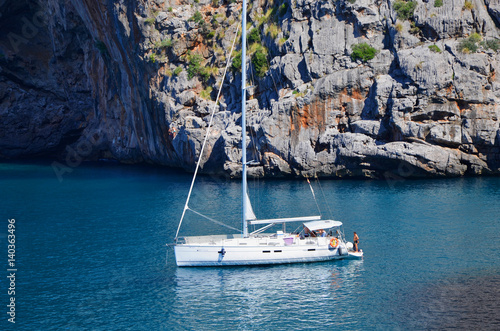 Sailboats in bay of Torrent de Pareis, North of Mallorca,Europe © Mirjam Claus