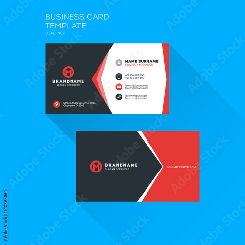 Corporate business card print template. Personal visiting card with company logo. Clean flat stationery design. Vector Illustration