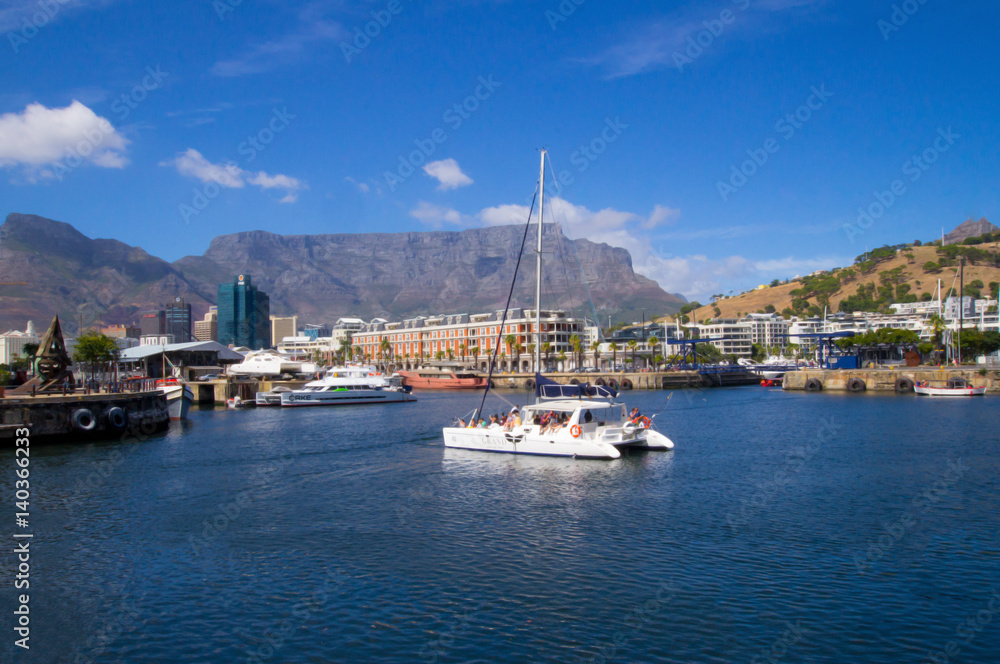 CAPE TOWN,SOUTH AFRICA-FEBRUARY 18,2017:V&A Waterfront in cape town has sweeping views of the Atlantic Ocean,Table Bay Harbour,the city of Cape Town and Table Mountain