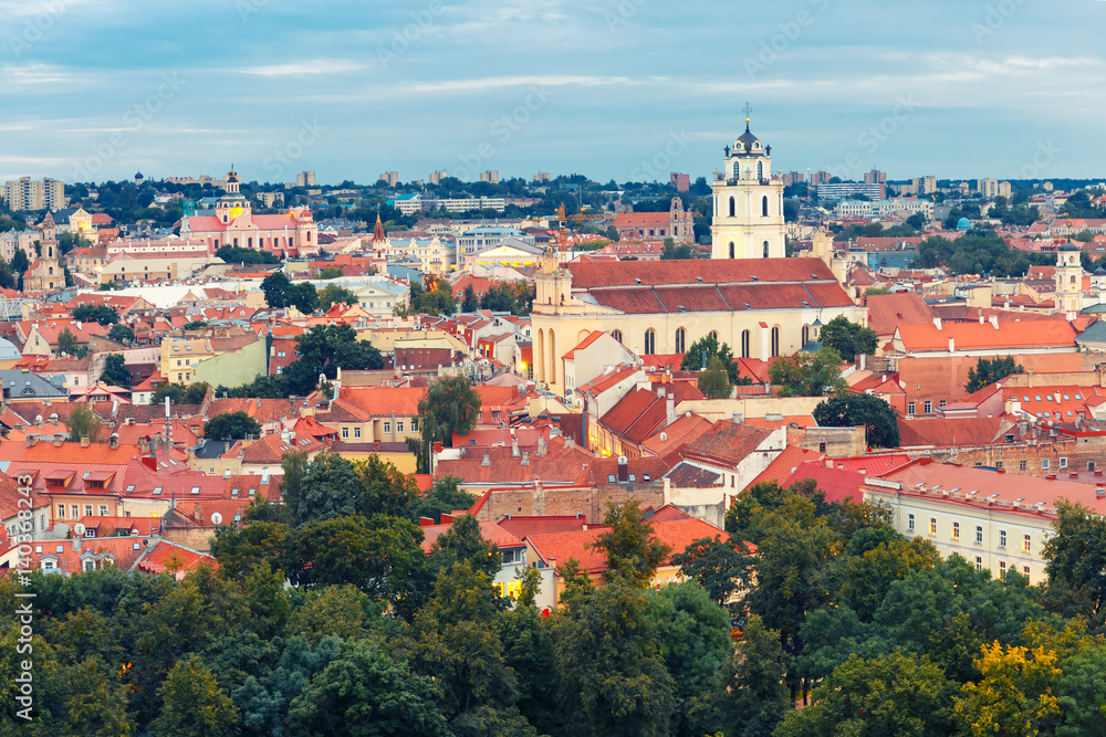 Fototapeta premium Aerial view over Old town from Castle Hill and Gediminas Tower, Vilnius, Lithuania, Baltic states.