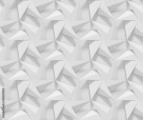 White shaded abstract geometric pattern. Origami paper style. 3D rendering background.