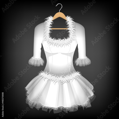 White Dress with Fur and Lace on Hanger