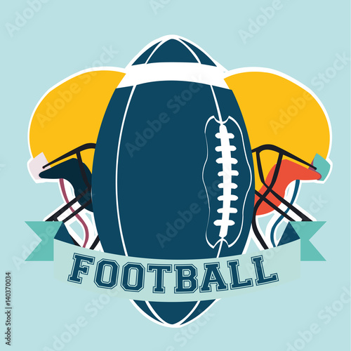 Two helmets and a soccer ball illustration over blue color backdrop