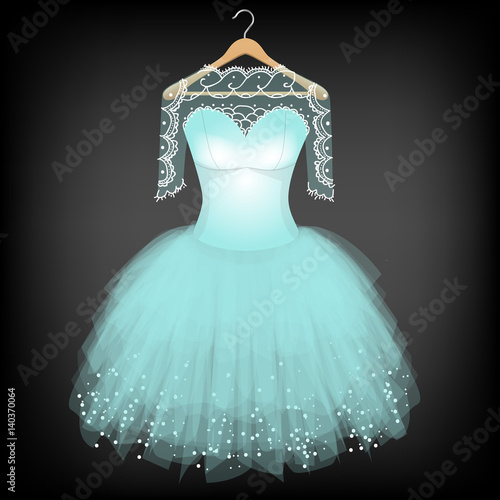Luxurious Blue Dress with Lace on Hanger