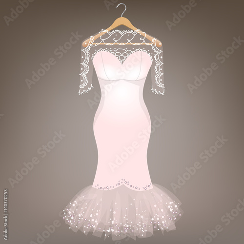 Wedding Dress with Lace on Hanger
