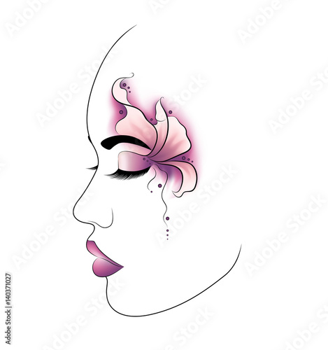 Beautiful makeup in lilac tones, Butterfly wing, flower