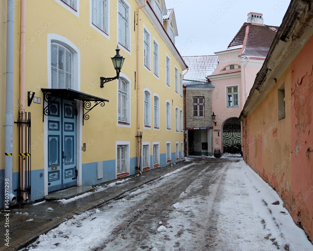 Streets in Old Town Tallinn in the winter.