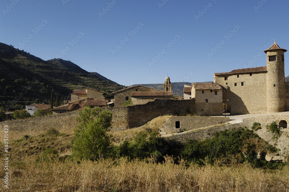 Walls and Portal de Las Monjas, Mirambel, Maestrazgo, Castellon, Valencian Community