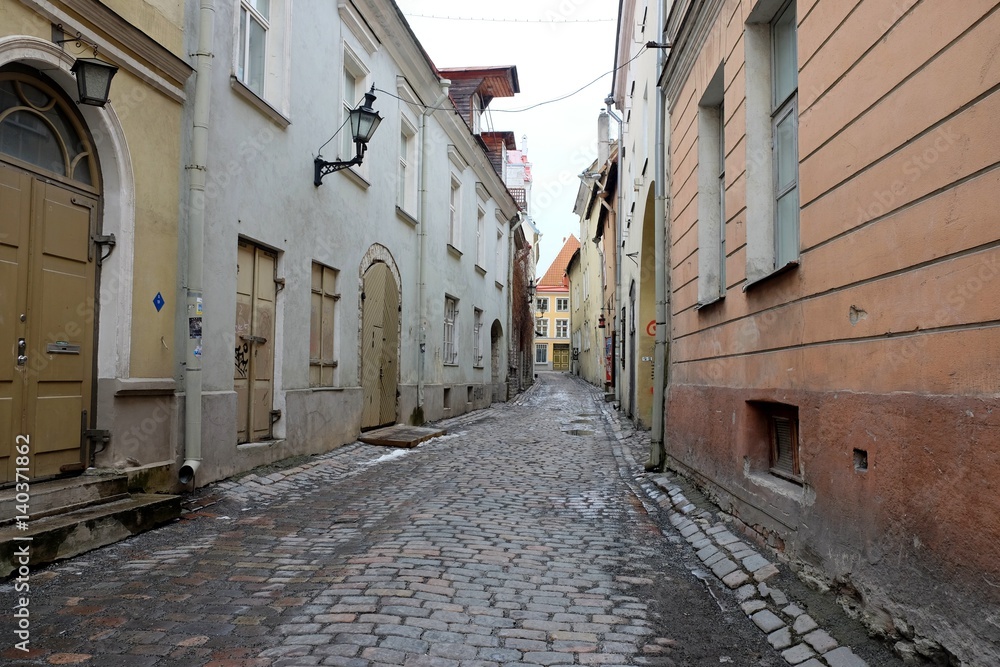 Streets in Old Town Tallinn in the winter.