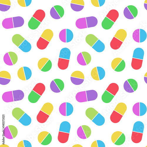 colorful tablets and capsules medicine drugs pattern seamless vector