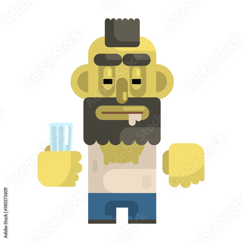 Alcoholic With Glass And Mohawk, Revolting Homeless Person, Dreg Of Society, Pixelated Simplified Male Vagabond Character