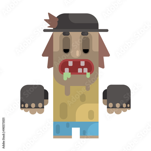 Drooling Tramp In Stained T-shirt And Hat, Revolting Homeless Person, Dreg Of Society, Pixelated Simplified Male Vagabond Character
