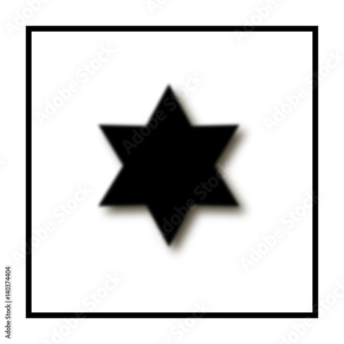 six-pointed star fuzzy  black color  shadow. Star Of David. black frame  square. abstract symbol. white background. vector illustration.
