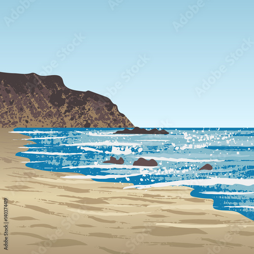 Ocean coast with rock photo